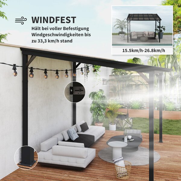 OUTSUNNY Kovová pergola s polykarbonátovou strechou 306 x 258 x 294 cm tmavosivá