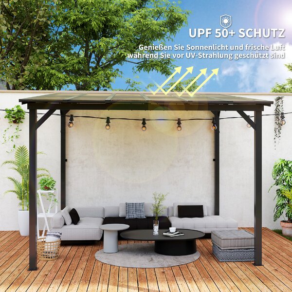 OUTSUNNY Kovová pergola s polykarbonátovou strechou 306 x 258 x 294 cm tmavosivá