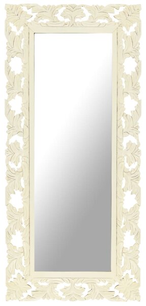 Ručne vyrezávané zrkadlo biele 110x50 cm masívne mangovníkové drevo