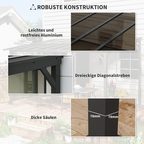 OUTSUNNY Kovová pergola s polykarbonátovou strechou 306 x 258 x 294 cm tmavosivá
