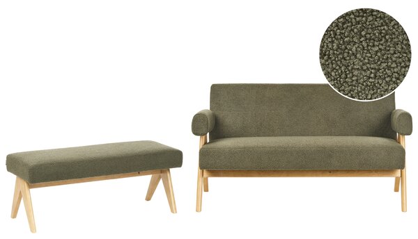 4-miestna sedacia súprava zelená svetlohnedá buklé čalúnenie drevené nohy 2-miestna pohovka lavička retro štýl obývacia izba
