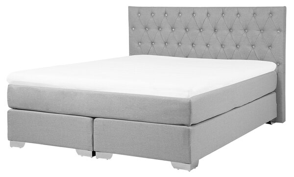 Čalúnená posteľ sivá 160 x 200 cm manželská posteľ dekoratívne gombíky minimalistický moderný dizajn