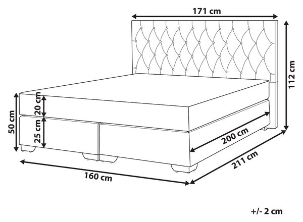 Čalúnená posteľ sivá 160 x 200 cm manželská posteľ dekoratívne gombíky minimalistický moderný dizajn