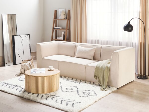 Modulárna 3-miestna pohovka béžová menčestrová moderný dizajn minimalistický štýl