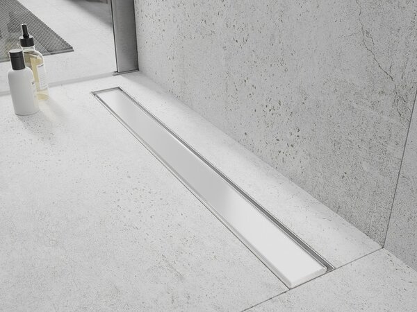 Mexen Flat nerezový sprchový žľab 50 cm vzor biele sklo, 1027050-15