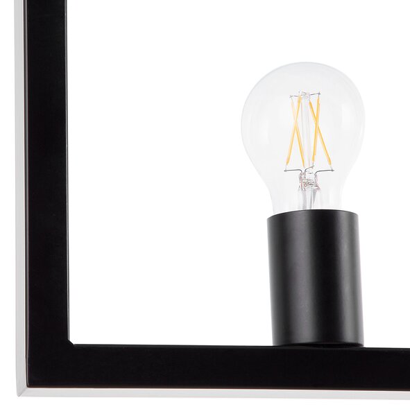 Závesná lampa s 5 žiarovkami čierny kovový obdĺžnikový rám elegantný industriálny štýl obývacia izba jedáleň