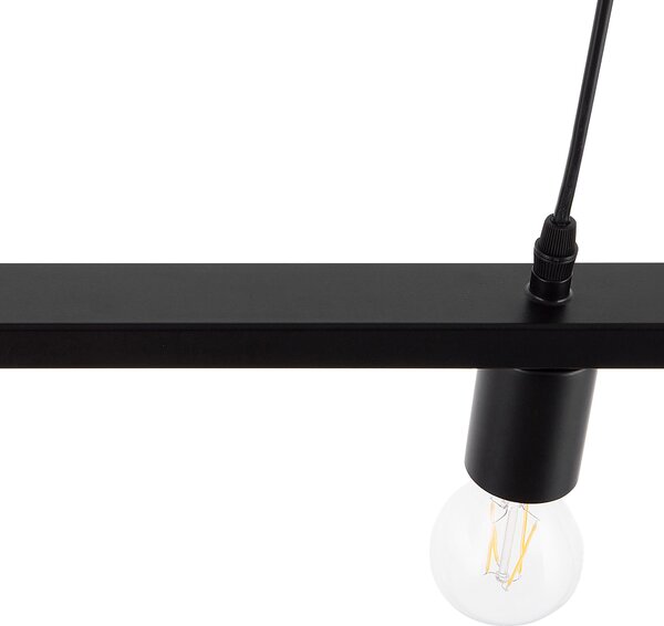 Závesná lampa s 5 žiarovkami čierny kovový obdĺžnikový rám elegantný industriálny štýl obývacia izba jedáleň