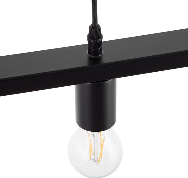 Závesná lampa s 5 žiarovkami čierny kovový obdĺžnikový rám elegantný industriálny štýl obývacia izba jedáleň