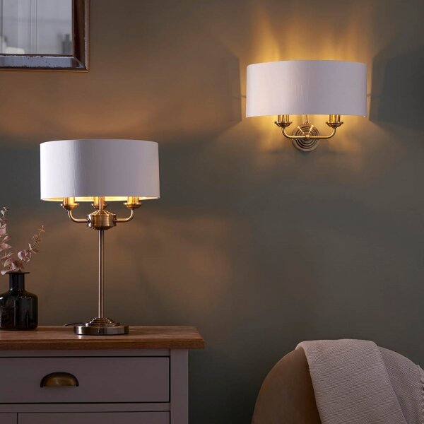 Endon 98932 - Stolná lampa HIGHCLERE 3xE14/18W/230V biela/mosadz pr. 32 cm