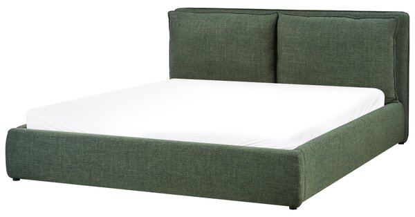 Posteľ tmavozelená látkové čalúnenie 180 x 200 cm s úložným priestorom čalúnené čelo moderný štýl spálňa