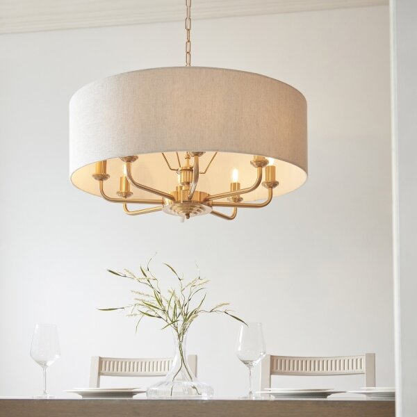 Endon 110727 - Luster na reťazi HIGHCLERE 8xE14/40W/230V béžová/mosadz priemer 70 cm