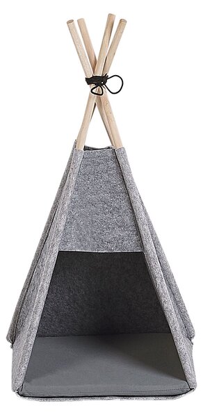 Pelech pre psy a mačky sivý filcový 35 x 40 cm v tvare stanu teepee s podložkou