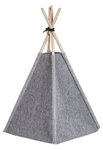 Pelech pre psy a mačky sivý filcový 35 x 40 cm v tvare stanu teepee s podložkou
