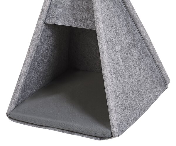 Pelech pre psy a mačky sivý filcový 35 x 40 cm v tvare stanu teepee s podložkou