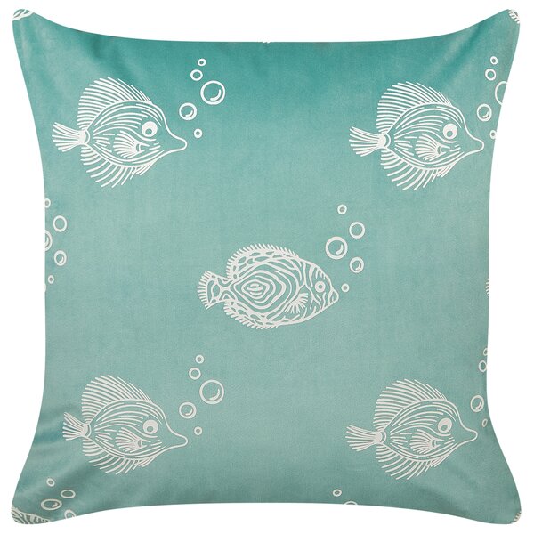 Sada 2 dekoratívnych vankúšov zelená zamat polyester 45 x 45 cm štvorcová vzor rýb doplnky