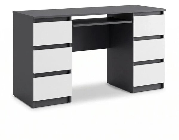 Písací Stôl CUBA Antracit / Biela Mat – Počítačový Stôl so 6 Zásuvkami a Výsuvom na Klávesnicu, Š130 x V78 x H50 cm