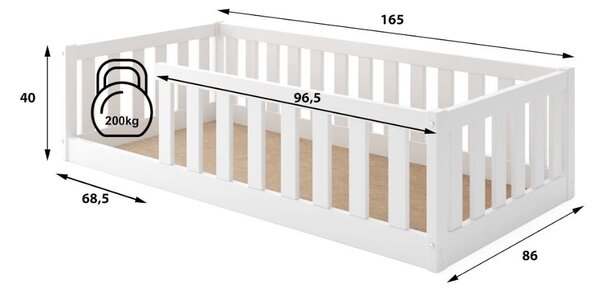 MAXMAX Detská Montessori posteľ z masívu borovice BELLA 160x80 cm - biela