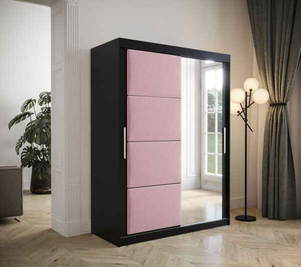 Šatníková skriňa s posuvnými dverami 150 cm TALIA - čierna / ružová