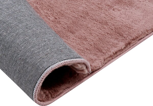 Koberec ružový umelá zajačia kožušina polyester 80 x 150 cm mäkký huňatý s vysokým vlasom obývačka spálňa