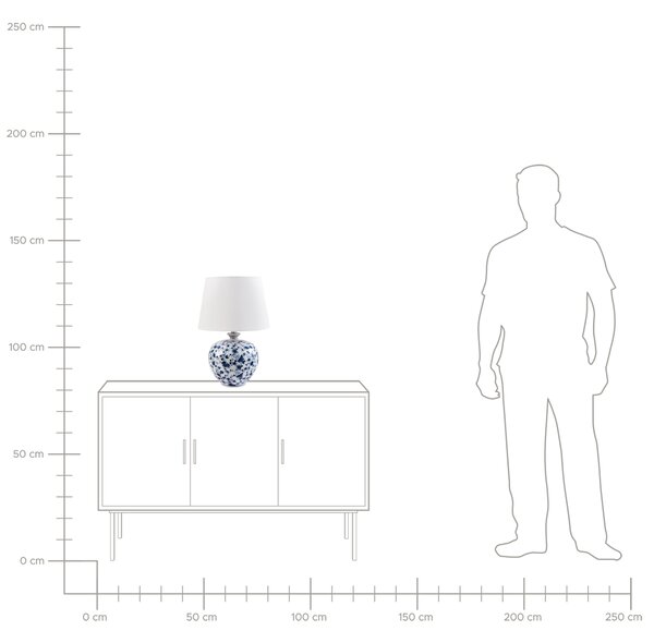Stolná lampa biela modrá porcelánový podstavec ľanové tienidlo kvetinový vzor osvetlenie obývacia izba spálňa