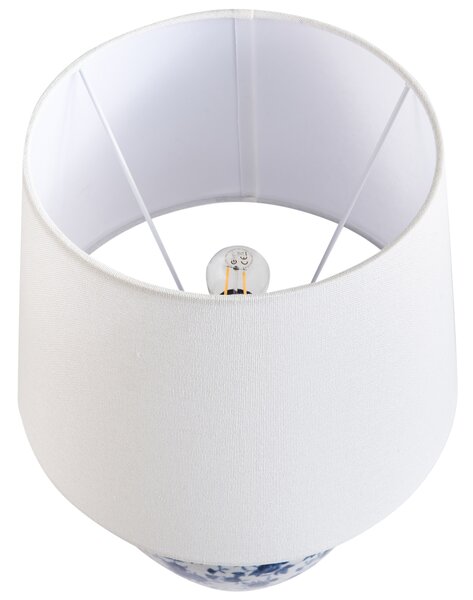 Stolná lampa biela modrá porcelánový podstavec ľanové tienidlo kvetinový vzor osvetlenie obývacia izba spálňa
