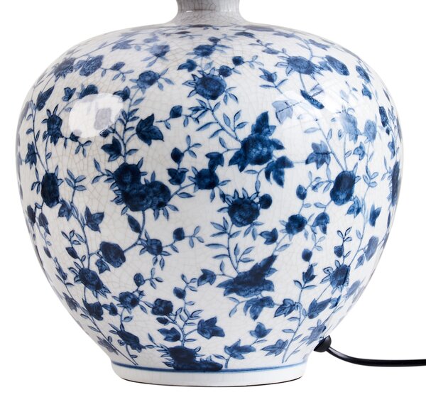 Stolná lampa biela modrá porcelánový podstavec ľanové tienidlo kvetinový vzor osvetlenie obývacia izba spálňa