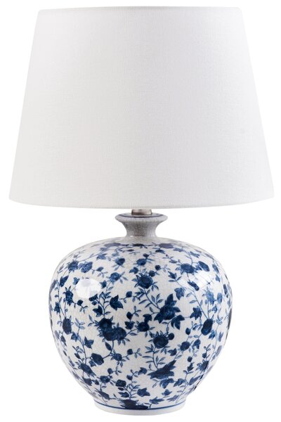 Stolná lampa biela modrá porcelánový podstavec ľanové tienidlo kvetinový vzor osvetlenie obývacia izba spálňa