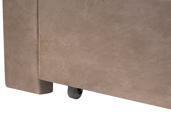 Posteľ s úložným priestorom sivobéžová zamatové čalúnenie 120 x 200 cm so zásuvkami čelom a roštom moderný štýl spálňa