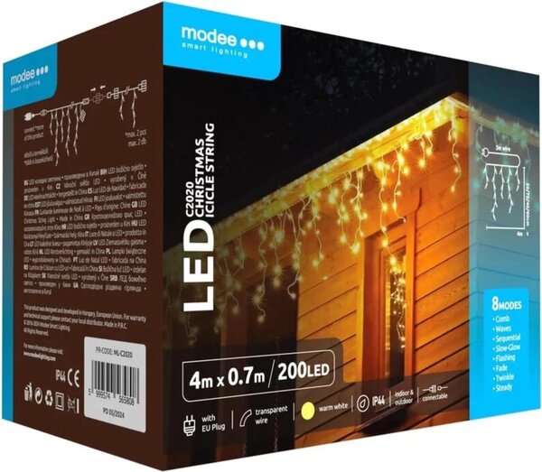 Modee Lighting LED vianočná reťaz 200LED 4m cencúlové reťaze 70cm