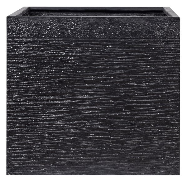 Kvetináč čierny zmes hliny a vlákien 50 x 50 x 46 cm štvorcový tvar odolný voči UV žiareniu moderný štýl interiér exteriér záhrada