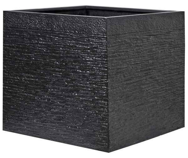 Kvetináč čierny zmes hliny a vlákien 50 x 50 x 46 cm štvorcový tvar odolný voči UV žiareniu moderný štýl interiér exteriér záhrada