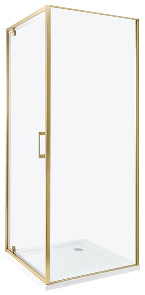 Sprchovací kút zlatý tvrdené sklo hliník 70 x 70 x 185 cm štvorcový tvar jednokrídlové dvere moderný dizajn kúpeľňa