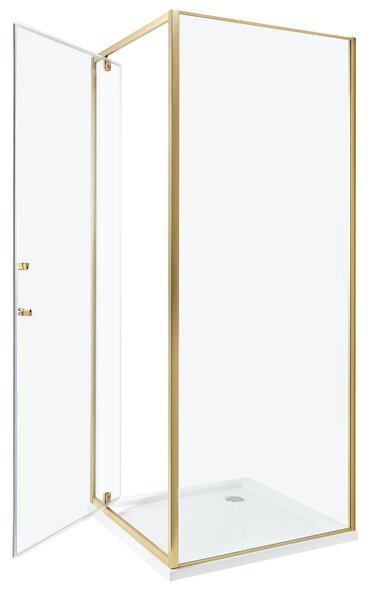 Sprchovací kút zlatý tvrdené sklo hliník 70 x 70 x 185 cm štvorcový tvar jednokrídlové dvere moderný dizajn kúpeľňa