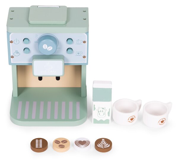 Detský drevený kávovar ECOTOYS – barista set 8 dielov, hra pre deti 3+