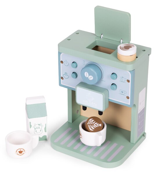 Detský drevený kávovar ECOTOYS – barista set 8 dielov, hra pre deti 3+