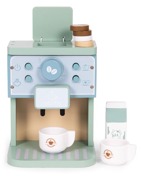 Detský drevený kávovar ECOTOYS – barista set 8 dielov, hra pre deti 3+