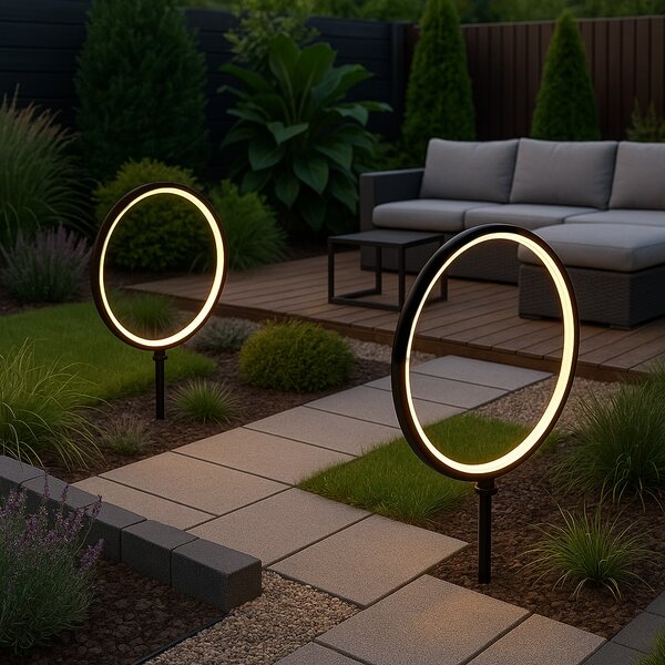 Exteriérové solárne zapichovacie svietidlo Rings, 2x LED 1,5w, čierna