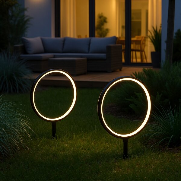 Exteriérové solárne zapichovacie svietidlo Rings, 2x LED 1,5w, čierna