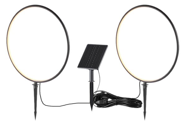 Exteriérové solárne zapichovacie svietidlo Rings, 2x LED 1,5w, čierna