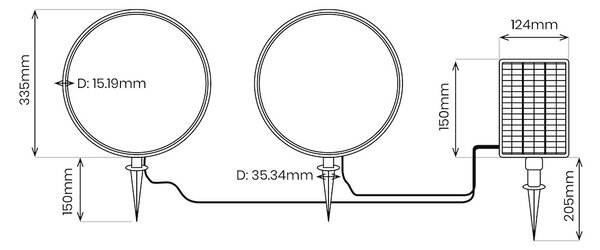 Exteriérové solárne zapichovacie svietidlo Rings, 2x LED 1,5w, čierna