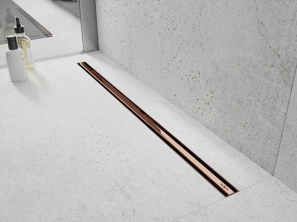 Mexen Flat nerezový sprchový žľab s rotačným 360° sifónom 110 cm, vzor SLIM, ružovo-zlatá, 1641110