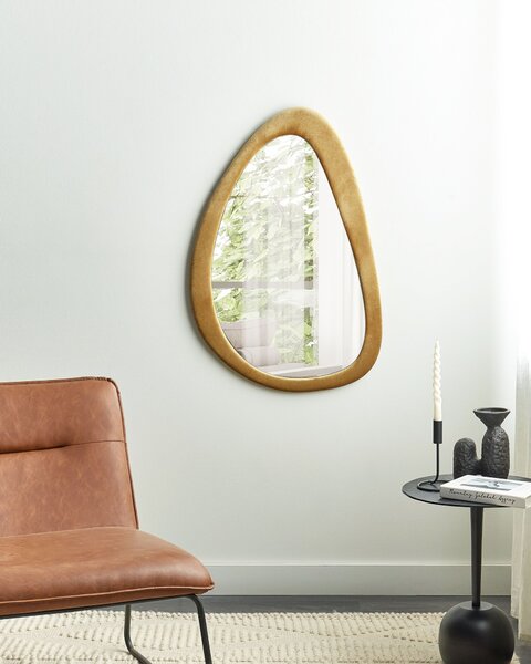 Nástenné zrkadlo žlté MDF zamatový rám sklo 61 x 91 cm nepravidelný tvar závesné na stenu moderný štýl