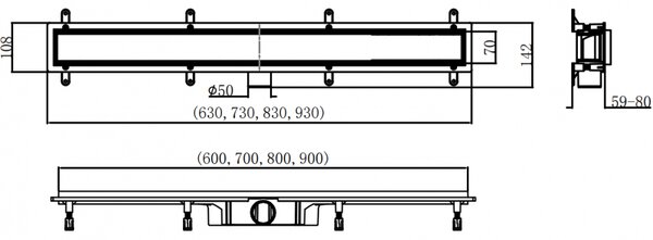 Mexen Flat ABS, sprchový odtokový žľab 2v1 60 cm, brúsená oceľ, 1069060