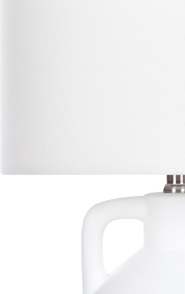Stolná lampa biela keramický podstavec ľanové tienidlo v tvare bubna minimalistický dizajn