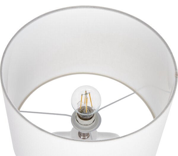 Stolná lampa biela keramický podstavec ľanové tienidlo v tvare bubna minimalistický dizajn