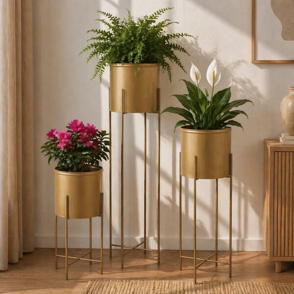 KOVOVÝ KVETINÁČ SO STOJANOM GOLDEN 95X21 CM ZLATÁ