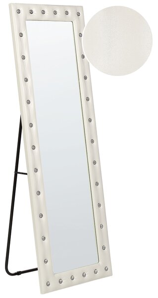Stojace zrkadlo biely rám z umelej kože 50 x 150 cm ozdobné kryštáliky z akrylového skla glamour dizajn
