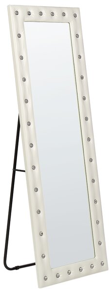 Stojace zrkadlo biely rám z umelej kože 50 x 150 cm ozdobné kryštáliky z akrylového skla glamour dizajn