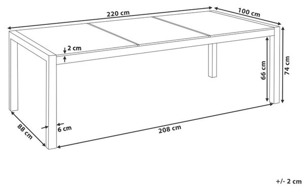 Záhradný jedálenský stôl sklenená doska s popraskaným efektom 220 x 100 cm pre 8 osôb strieborné nohy z nehrdzavejúcej ocele