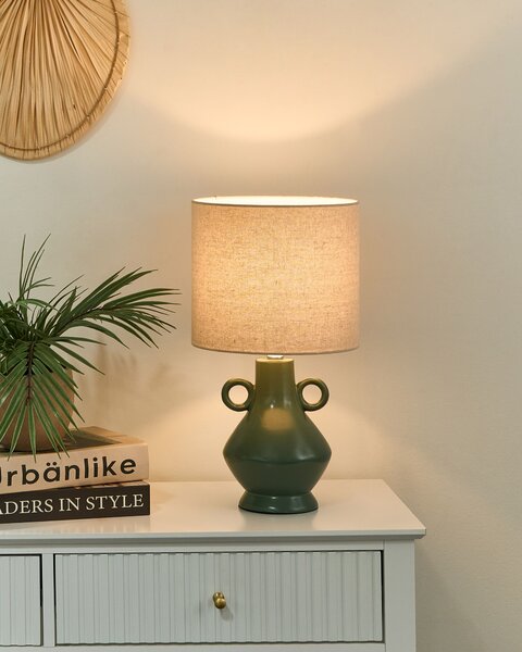 Stolná lampa zelená keramický podstavec bubnové látkové tienidlo textúrované moderný klasický štýl